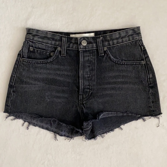 Reformation | High Rise Button Fly Raw Hem Denim Jean Shorts LY864 Black/Gray 24 - Picture 13 of 13